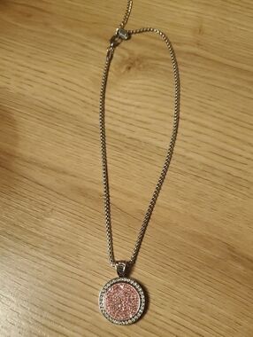 Navika Silver Tone Pink Crystal Golf Ball Marker Pendant Necklace